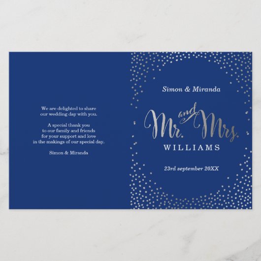 ZEREMONY PROGRAMM Mini silber Konfetti Marine (Vorderseite)