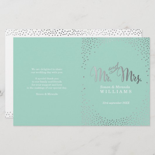 ZEREMONY PROGRAMM Mini silber Konfetti Minze (Vorne/Hinten)