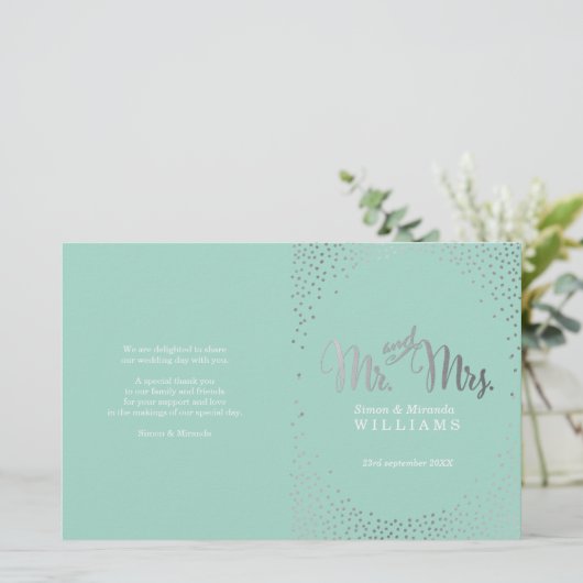 ZEREMONY PROGRAMM Mini silber Konfetti Minze (Stehend Vorderseite)