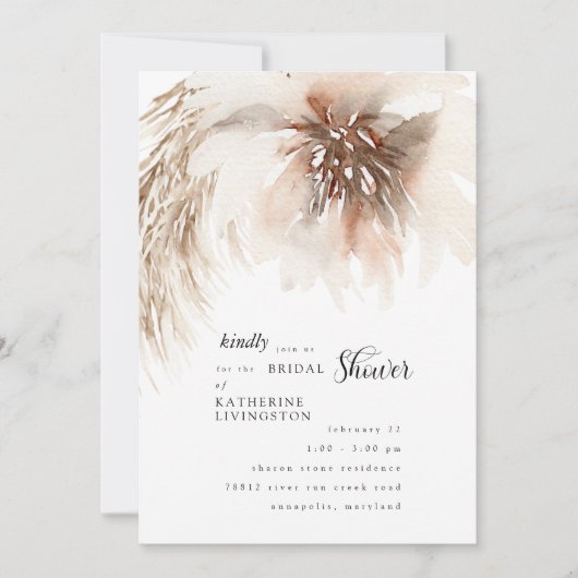 Zerfallsneutrales Pampas-Brautparty Einladung (Vorderseite)