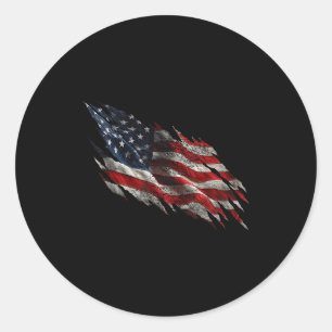 Zerfetzte amerikanische Flagge mit Gebrauchsspuren Runder Aufkleber
