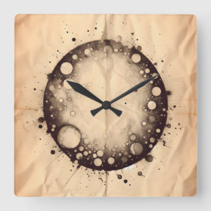 zerknülltes Papier mit rundem Fleck und Flecken Quadratische Wanduhr
