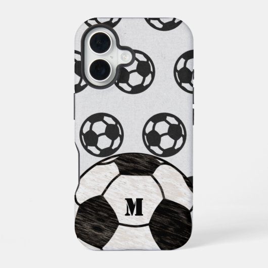 Zerkratzte Fußball-Monogramm iPhone 16 Hülle (Rückseite)
