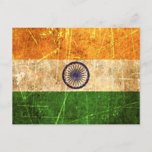 Zerkratzte und abgenutzte Vintage-Indische-Flagge Postkarte