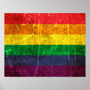Zerkratzte und abgenutzte Vintage-Regenbogenflagge Poster