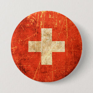 Zerkratzte und abgenutzte Vintage-Schweizer Flagge Button
