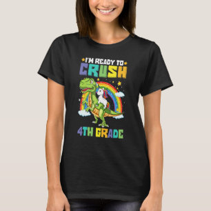 Zermalme 4. Klasse Einhorn Reitet auf Dinosaurier- T-Shirt