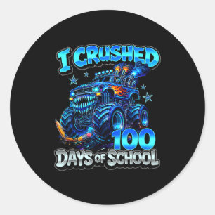 Zermalmte 100 Tage Schulalltag blauer Monstertruck Runder Aufkleber