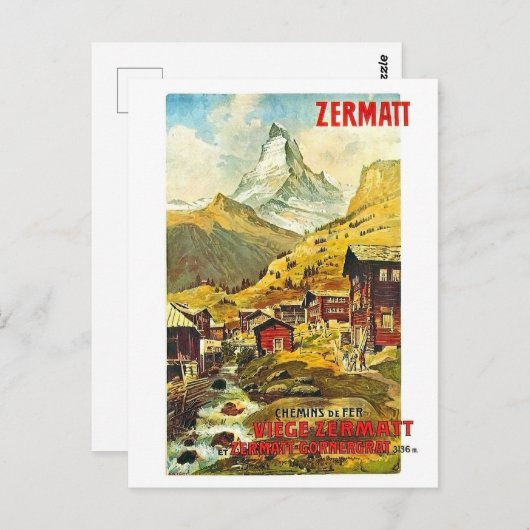 Zermat, Bergspitze, Schweiz, Sommer Vintag Postkarte (Vorne/Hinten)