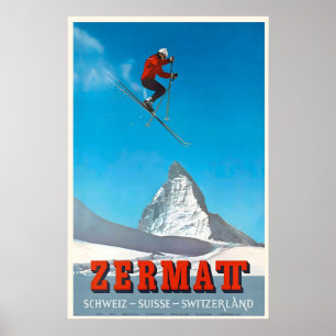 Zermatt Alpen Schweiz Vintage Reiseposter Poster