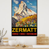 Zermatt, Berggipfel, Schweiz Jahrgang Reise Poster (Küche)