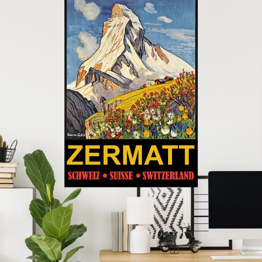 Zermatt, Berggipfel, Schweiz Jahrgang Reise Poster (Heimbüro)