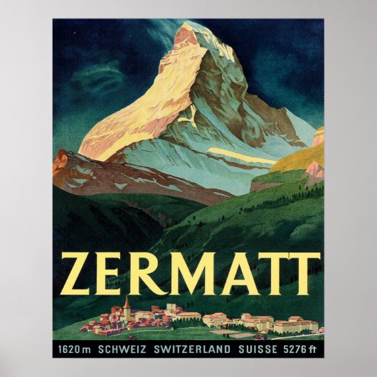 Zermatt, Berggipfel, Schweiz, Vintag, Reisen Poster (Vorne)