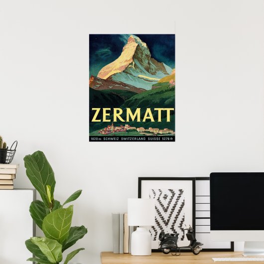 Zermatt, Berggipfel, Schweiz, Vintag, Reisen Poster (Heimbüro)