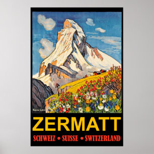 Zermatt, Berggipfel, Schweiz Vintage-Reise Poster