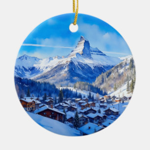Zermatt Matterhorn Schweiz Wasserfarbe Keramik Ornament