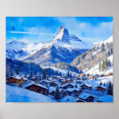 Zermatt Matterhorn Schweiz Wasserfarbe Poster (Vorne)
