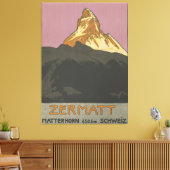 Zermatt Matterhorn Vintag Schweiz Skifahren Leinwanddruck (Insitu (Wohnzimmer))