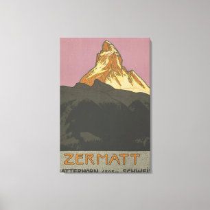 Zermatt Matterhorn Vintage Schweiz Skifahren Leinwanddruck