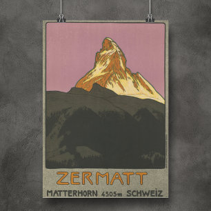 Zermatt Matterhorn Vintage Schweiz Skifahren Poster