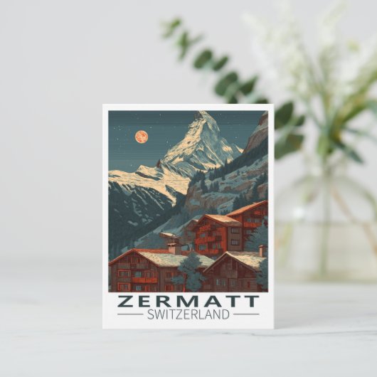 Zermatt Matterhorn Vintage Travel Postkarte (Stehend Vorderseite)