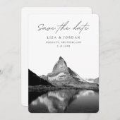 Zermatt Save the Date Schweiz Schwarz & Weiß Einladung (Vorne/Hinten)