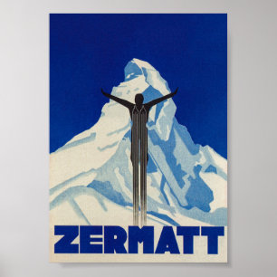 Zermatt Schweiz Matterhorn Vintages Skiposter Poster