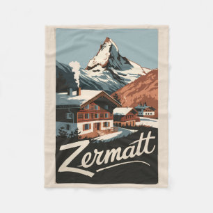 Zermatt Schweiz Reise Kunst Vintage Fleecedecke
