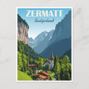 Zermatt Schweiz Retro-Reise Berggipfel Postkarte