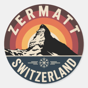 Zermatt Schweiz Schweizer Alpen Retro Runder Aufkleber