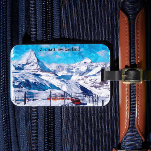 Zermatt Schweiz Schweizer Alpen Winter Wasserfarbe Gepäckanhänger