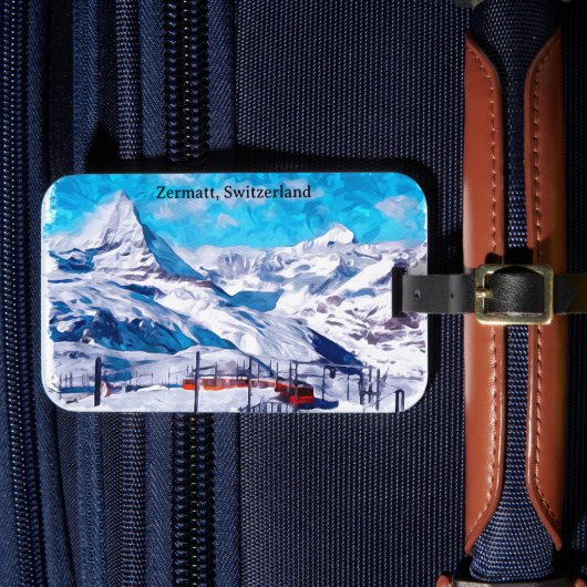 Zermatt Schweiz Schweizer Alpen Winter Wasserfarbe Gepäckanhänger (Vorderseite Insitu 4)