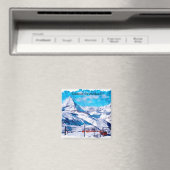 Zermatt Schweiz Schweizer Alpen Winter Wasserfarbe Magnet (In Situ (Geschirrspüler))
