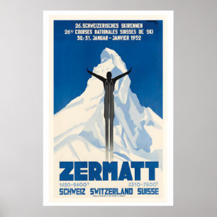Zermatt Schweiz Schweizer Skirennen Vintage-Ski Poster