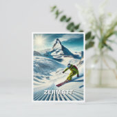 Zermatt Schweiz Skifahren Postkarte (Stehend Vorderseite)