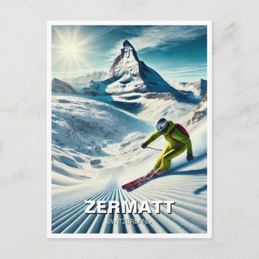Zermatt Schweiz Skifahren Postkarte (Vorderseite)