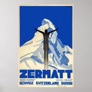 Zermatt, Schweiz, Skiplakat Poster