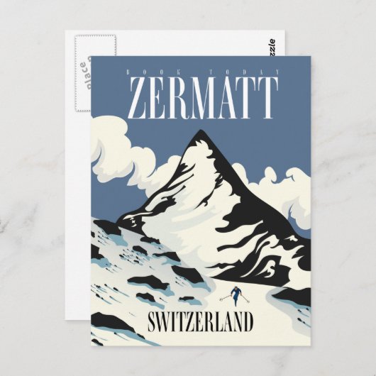Zermatt Schweiz Skiprint Postkarte (Vorne/Hinten)