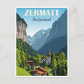 Zermatt Schweiz Vintage Berggipfel Postkarte (Vorderseite)