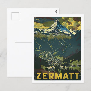 Zermatt Schweiz Vintage Berühmter Reiseort Postkarte