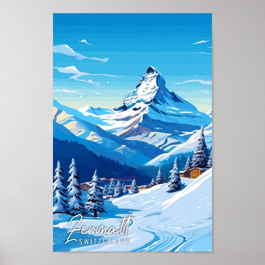 Zermatt Schweiz Vintage Reise Illustration Poster (Vorne)