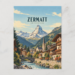 Zermatt Schweiz Vintage-Reise Kunst Postkarte