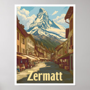Zermatt Schweiz Vintage-Reiseillustration Poster