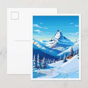 Zermatt Schweiz Vintage-Reiseillustration Postkarte