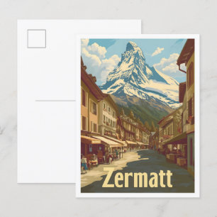 Zermatt Schweiz Vintage-Reiseillustration Postkarte