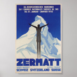 Zermatt Schweiz Vintage-Skiplakat Poster