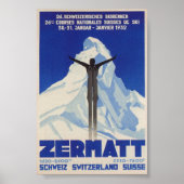 Zermatt Schweiz Vintages Skiposter Poster (Vorne)