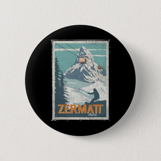 Zermatt Schweiz Winterskifahren Snowboarden Ski Button (Vorderseite)