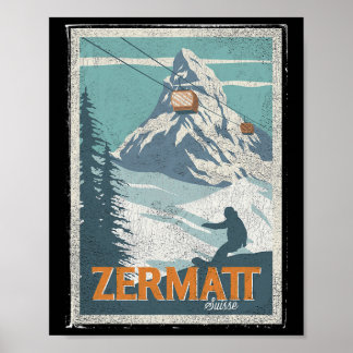 Zermatt Schweiz Winterskifahren Snowboarden Ski Poster