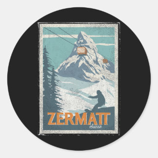 Zermatt Schweiz Winterskifahren Snowboarden Ski Runder Aufkleber